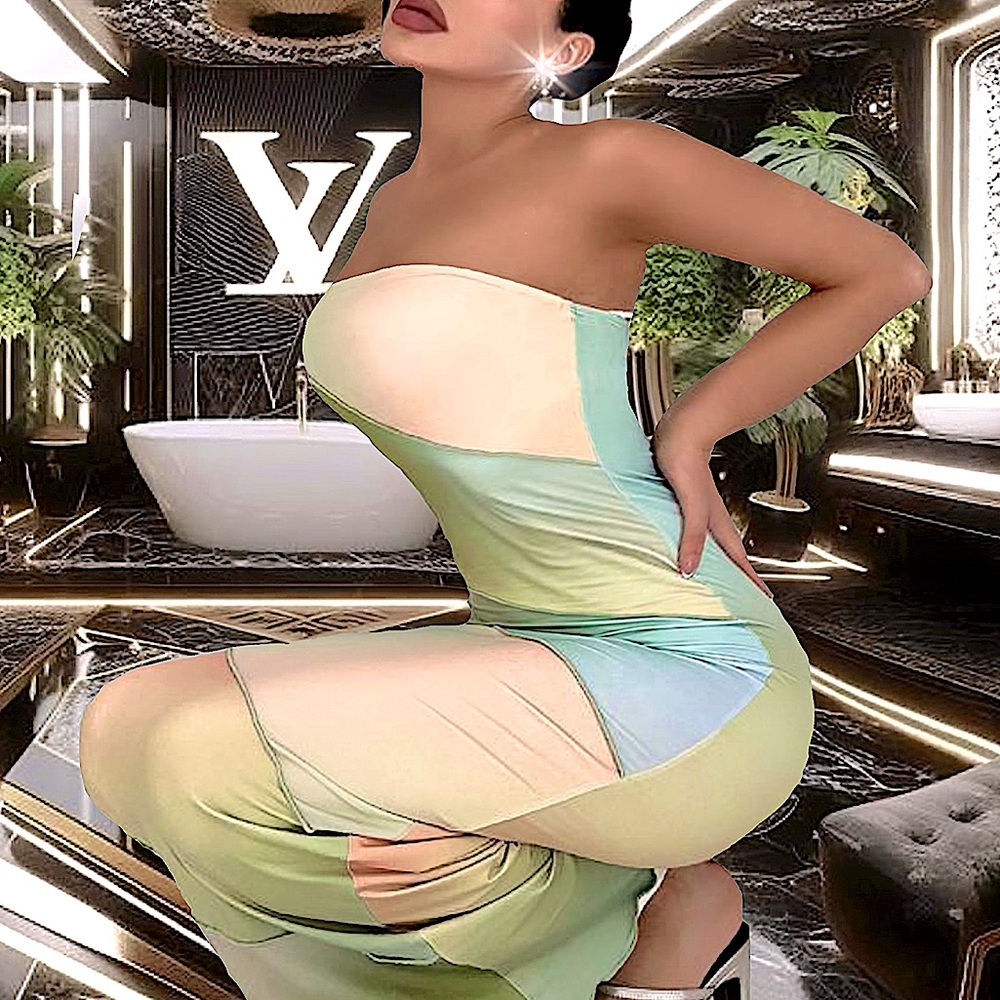 Strapless Gradient Bandeau Style Bodycon.